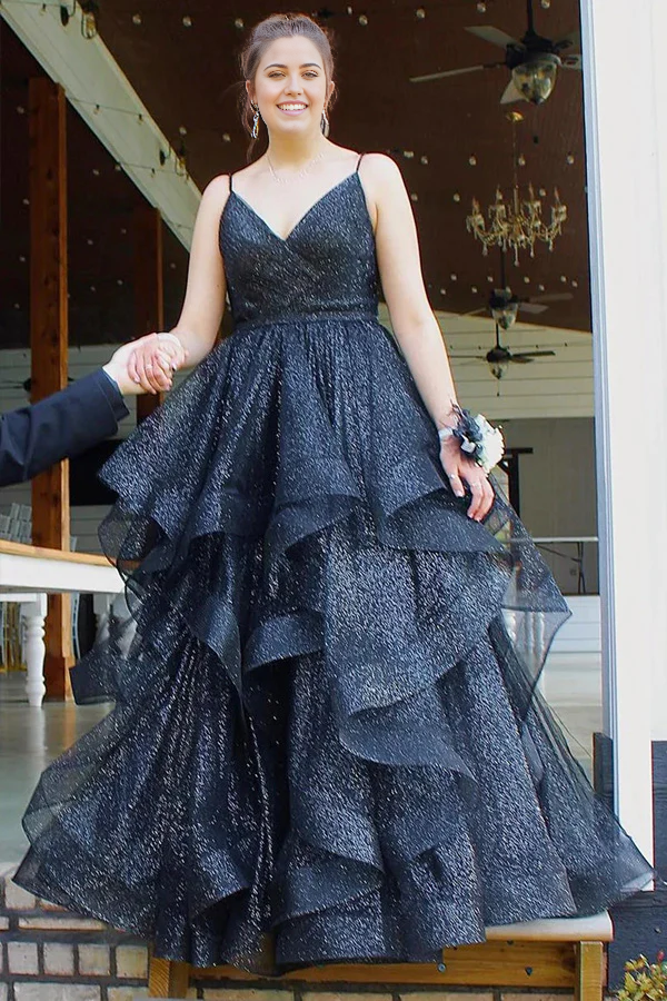 Sparkle Tulle V-Neck Multi-Layer Long Prom Dress