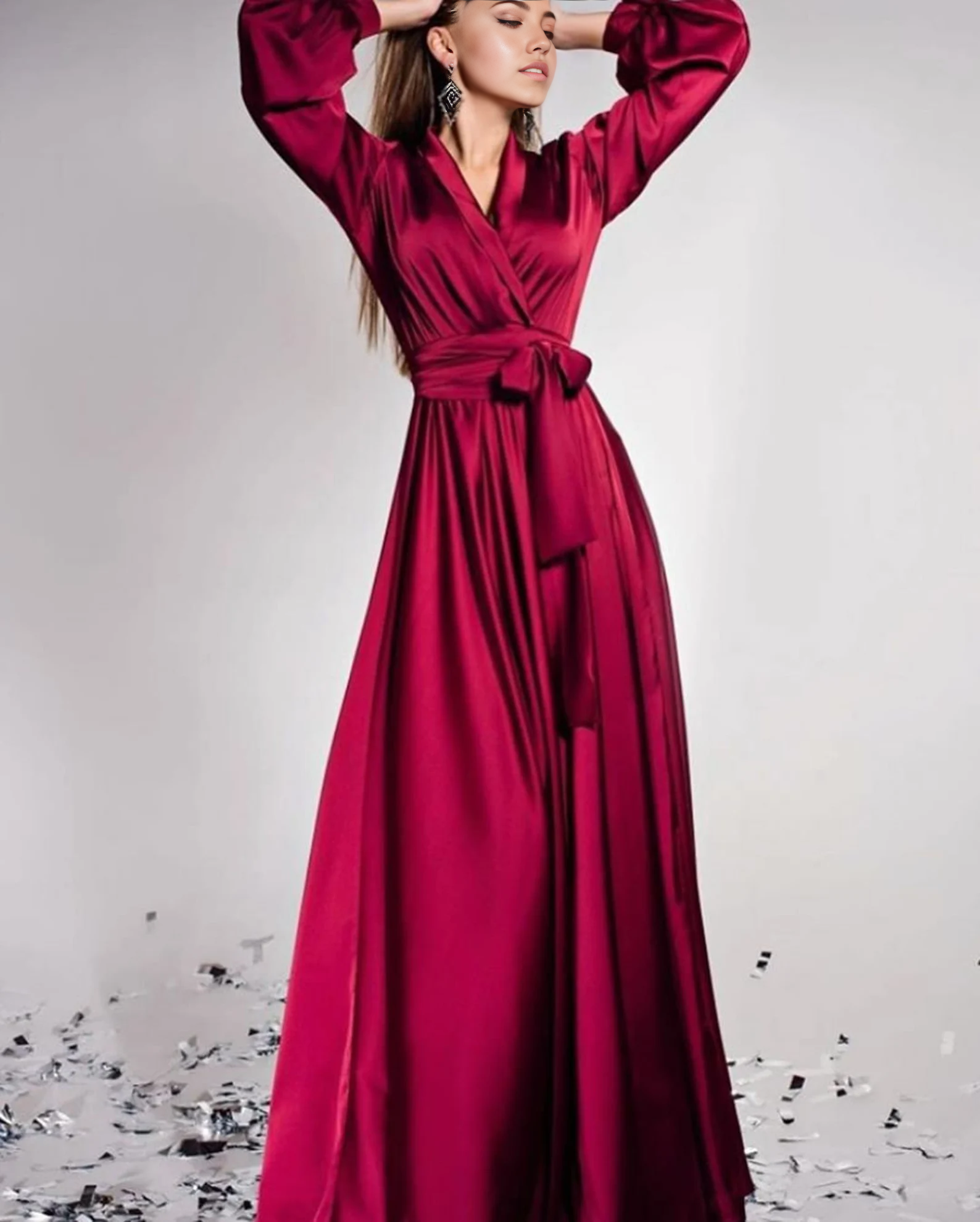 A-line V-Neck Long Sleeve Bridesmaid Dress Formal Dresses for Wedding Guest Cocktail Dress Mother of the Bride Dresses