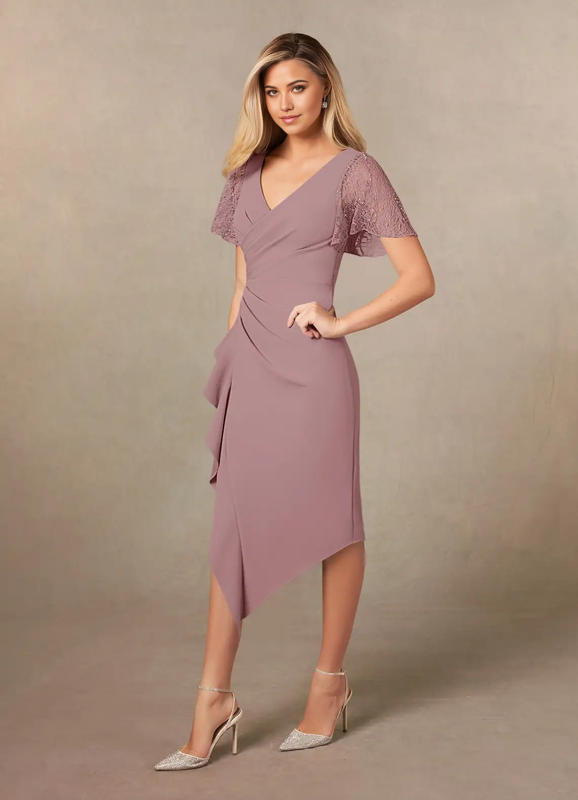 Sheath V-Neck Pleated Dusty Rose formal dresses evening dress Mother of the Bride Dresses