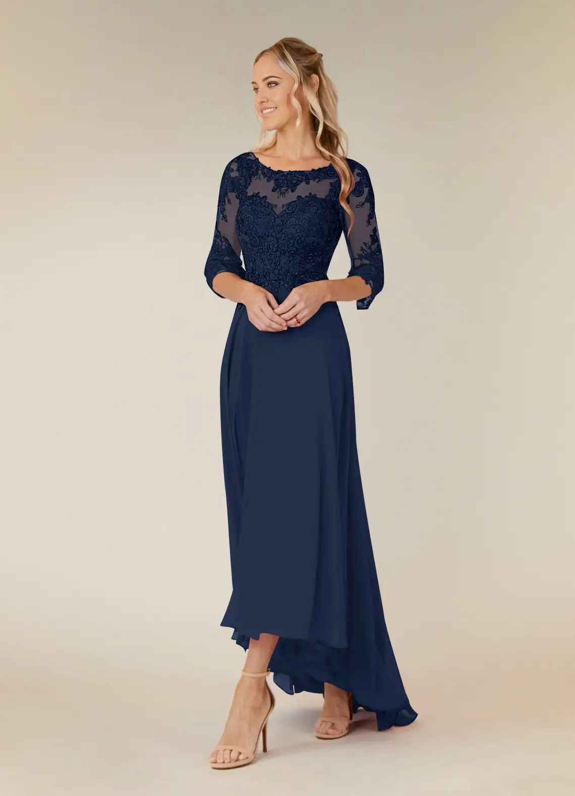 A-Line Lace Chiffon Dark Navy formal dresses evening dress Mother of the Bride Dresses
