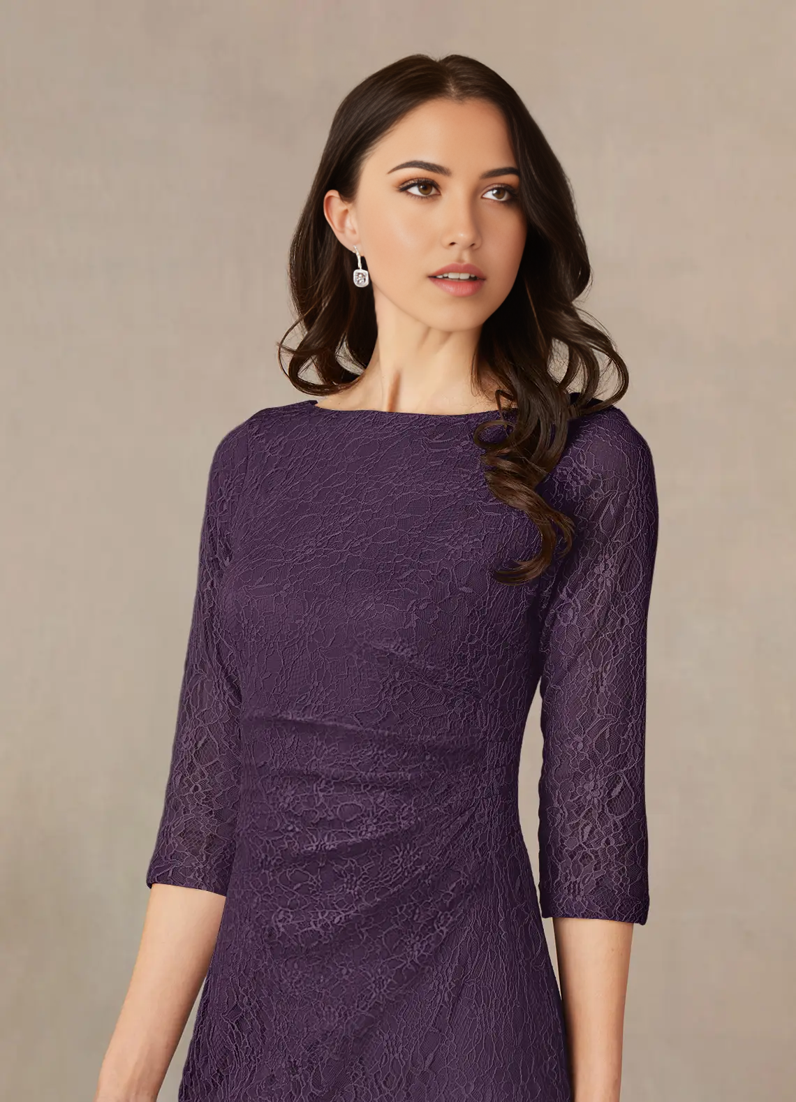 Sheath Tea Length Lace Plum formal dresses Mother of the Bride Dresses