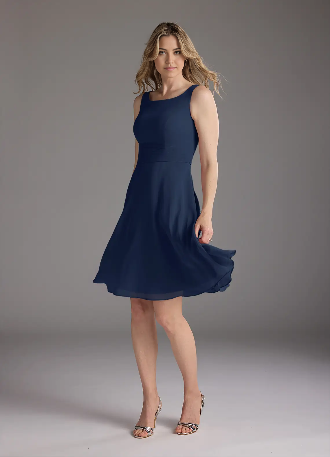 A-Line Scoop Pleated Chiffon Dark Navy formal dresses Mother of the Bride Dresses