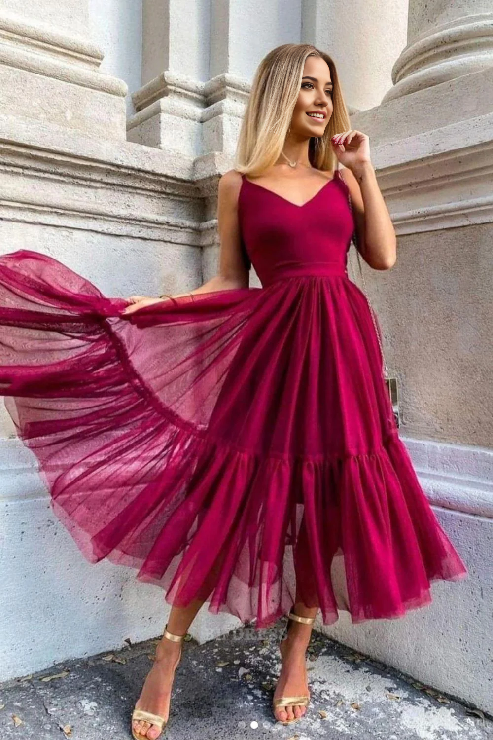 A-Linie Charmantes V-Ausschnitt Spaghettiträger Homecoming-Kleid Abendkleider Brautjungfernkleider Abendkleid Ballkleid