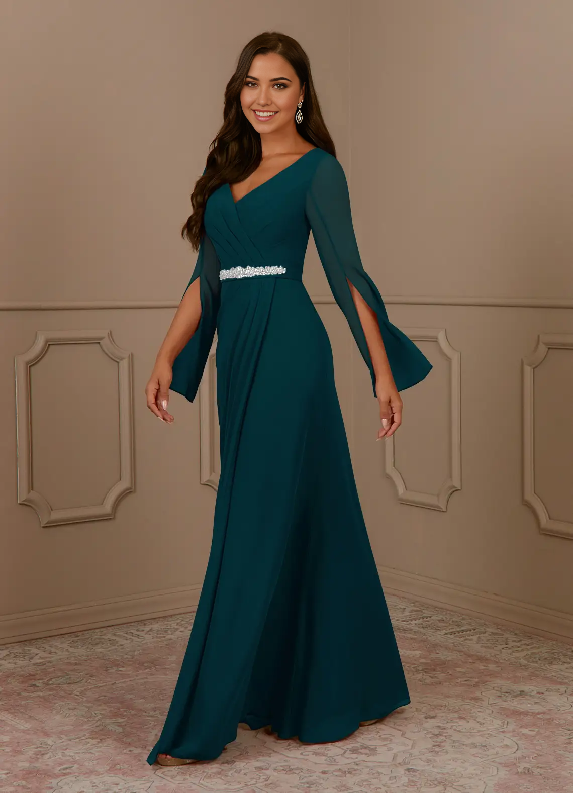 A-Line V-Neck Pleated Chiffon Dress Mother of the Bride Dresses