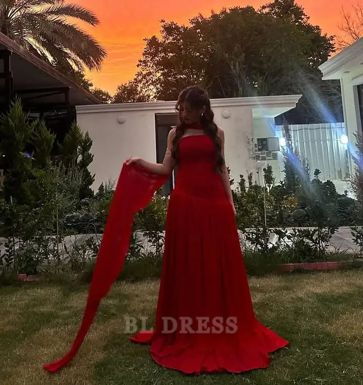 A Line sleeveless Red Long formal dresses Bridesmaid Dresses evening gown Prom Dress