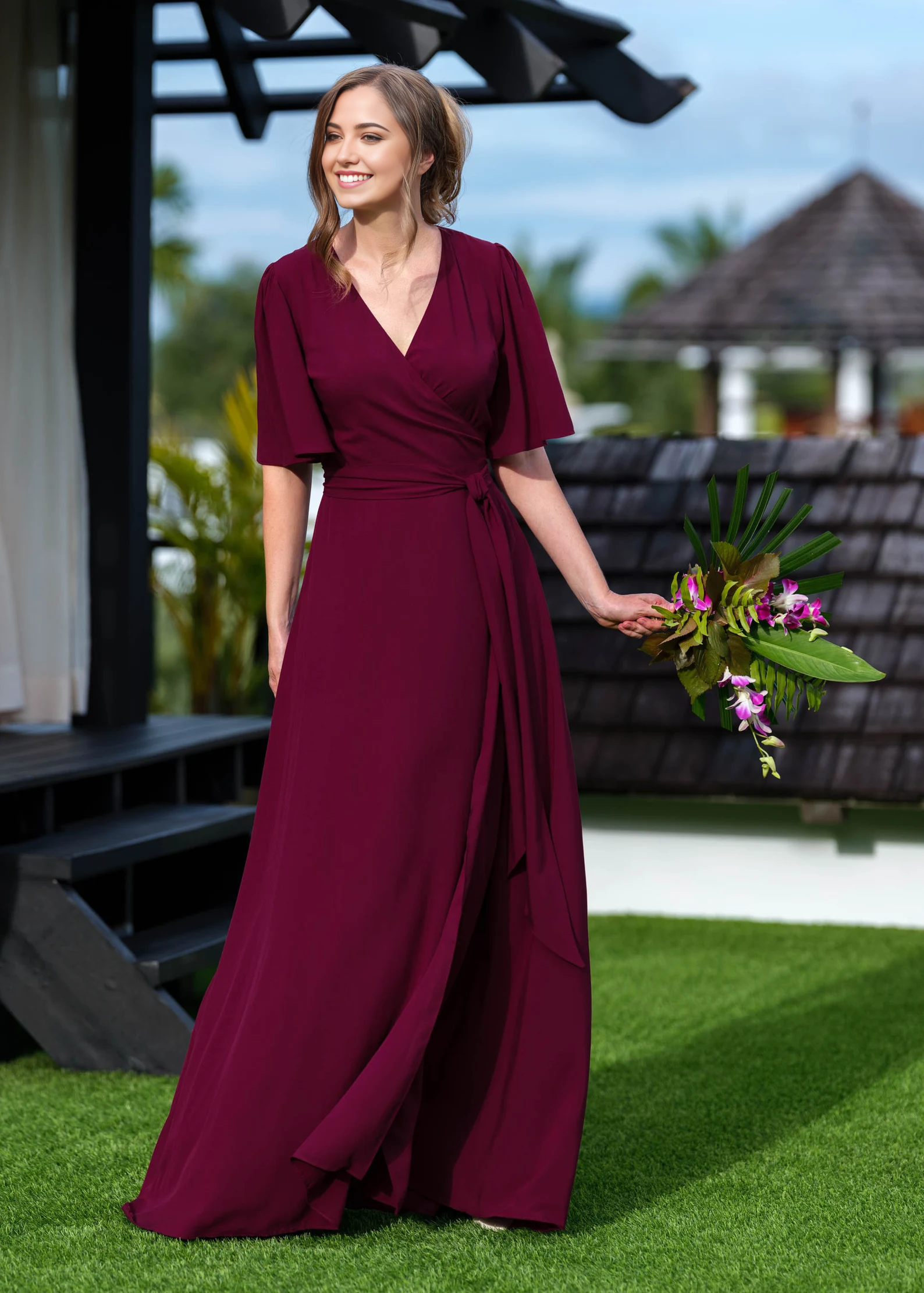 A-line V-Neck Half Sleeve Bridesmaid Dress Formal Dresses for Wedding Guest Cocktail Dress Mother of the Bride Dresses