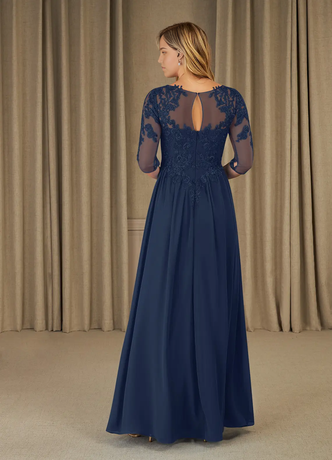 A-Line Scoop Lace Chiffon Dark Navy formal dresses evening dress Mother of the Bride Dresses