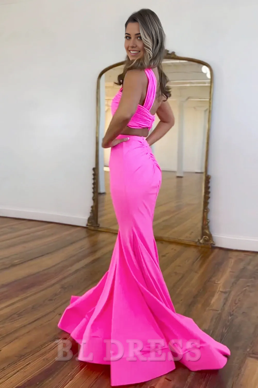 Mermaid One Shoulder Cutout Waist Satin Long formal dresses evening gown Prom Dress