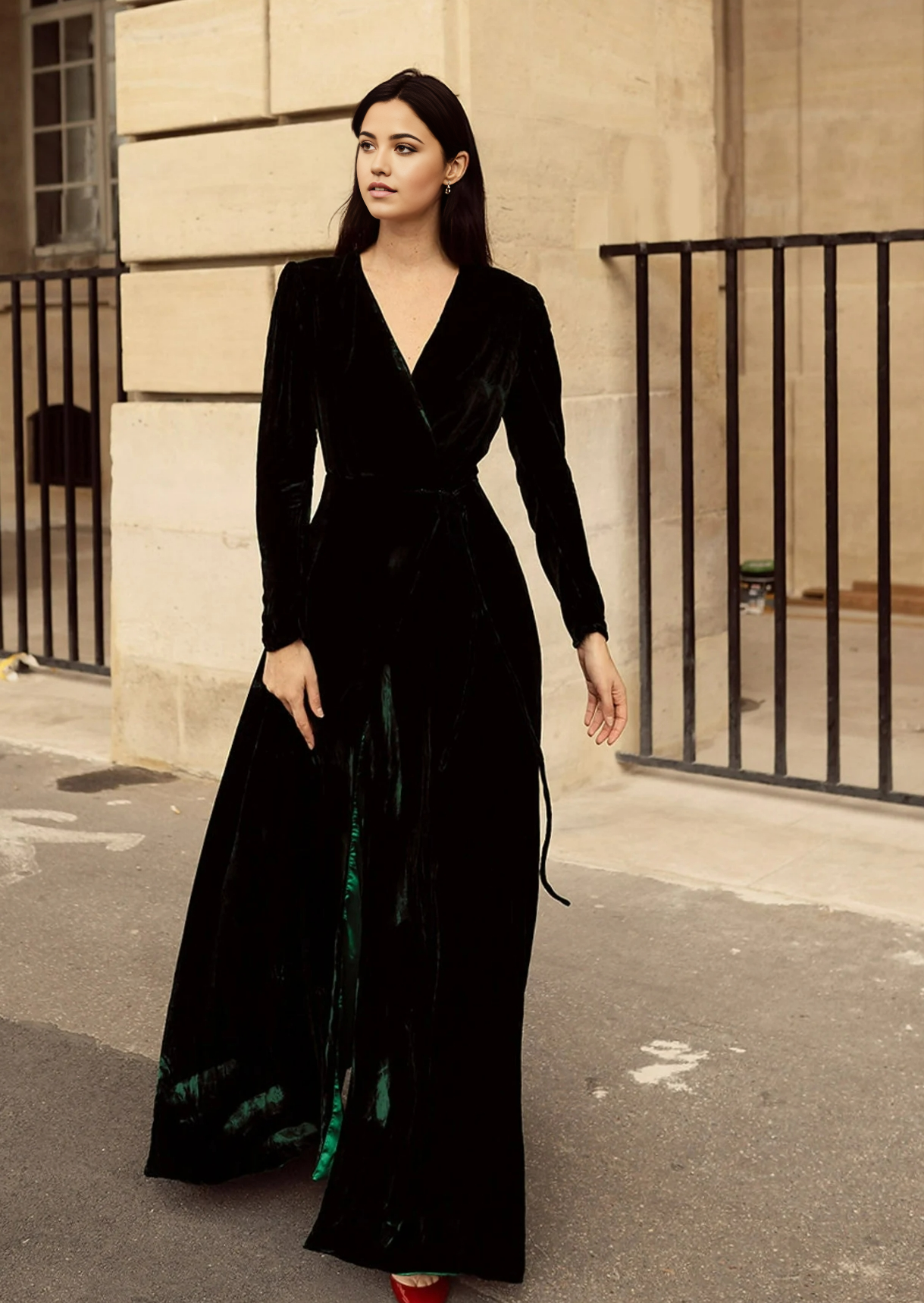 A-line V-Neck Velvet Long Sleeve Cocktail Dress Bridesmaid Dress Formal Dresses for Wedding Guest Mother of the Bride Dresses
