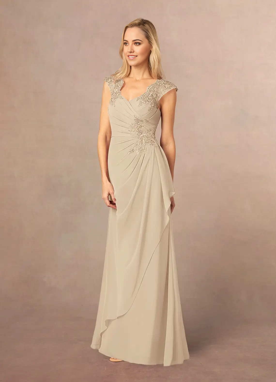 A-Line Lace Appliques Chiffon Champagne formal dresses evening dress Mother of the Bride Dresses