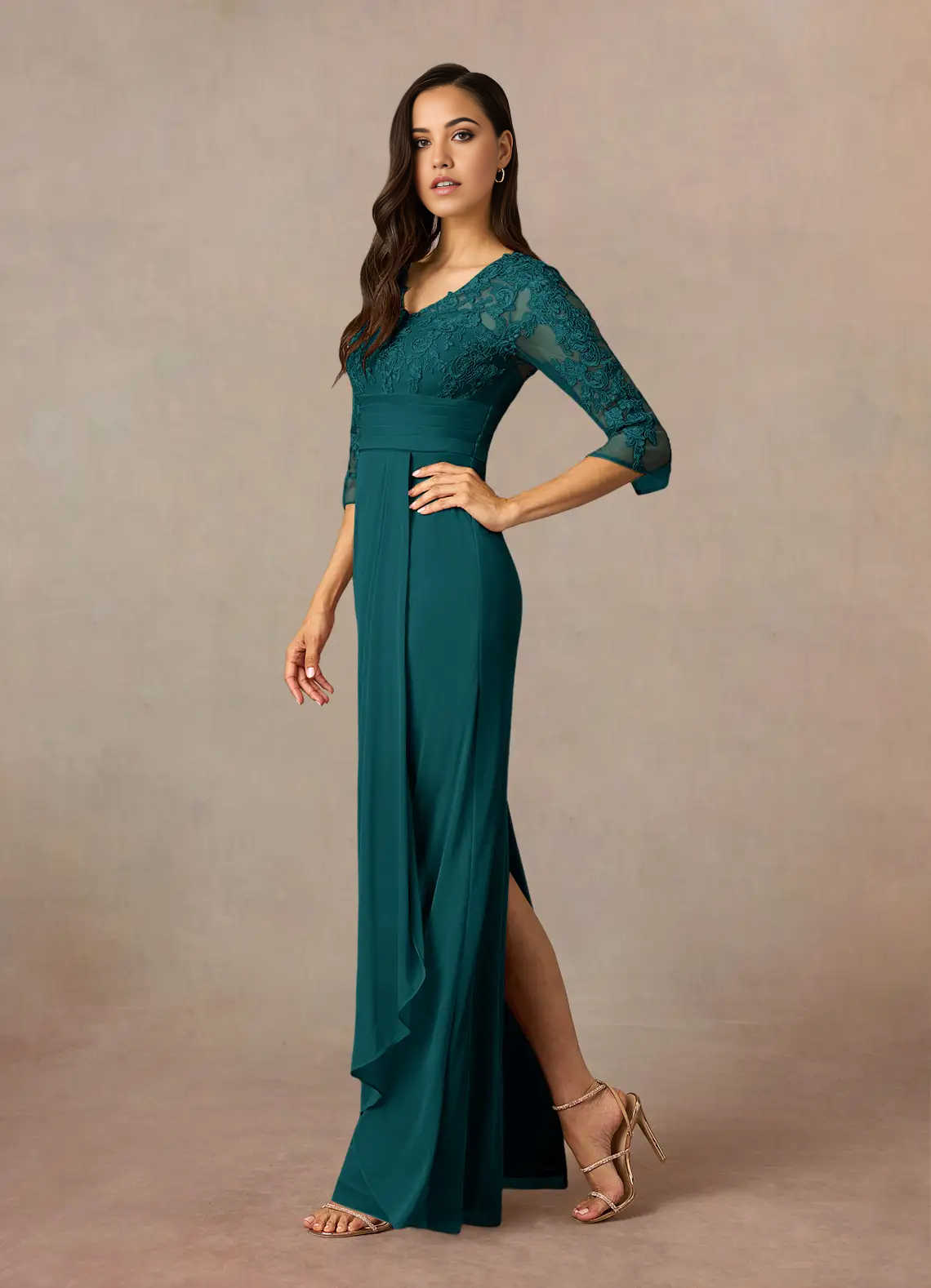 Sheath Appliques Lace Peacock 3/4 Length Sleeve formal dresses evening dress Mother of the Bride Dresses