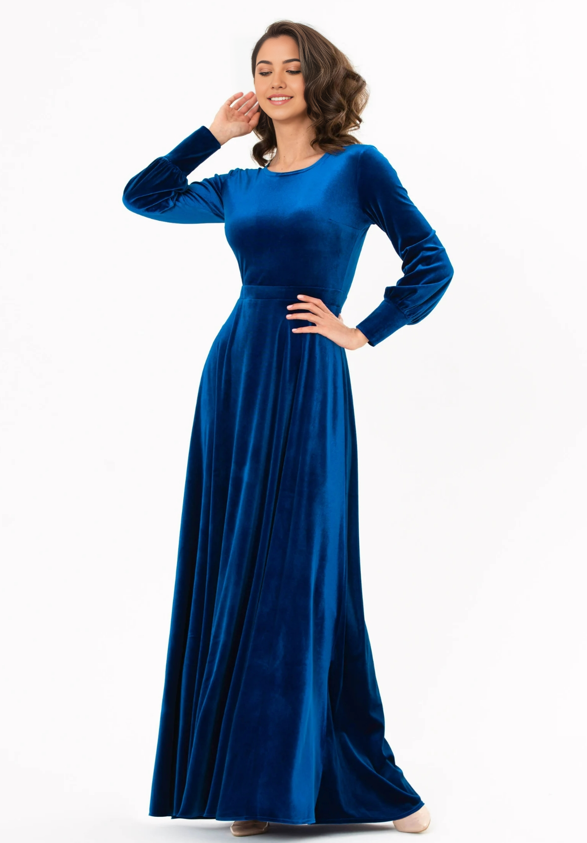 A-line Crew Neck velvet Long Sleeve Cocktail Dress Bridesmaid Dress Formal Dresses for Wedding Guest Mother of the Bride Dresses