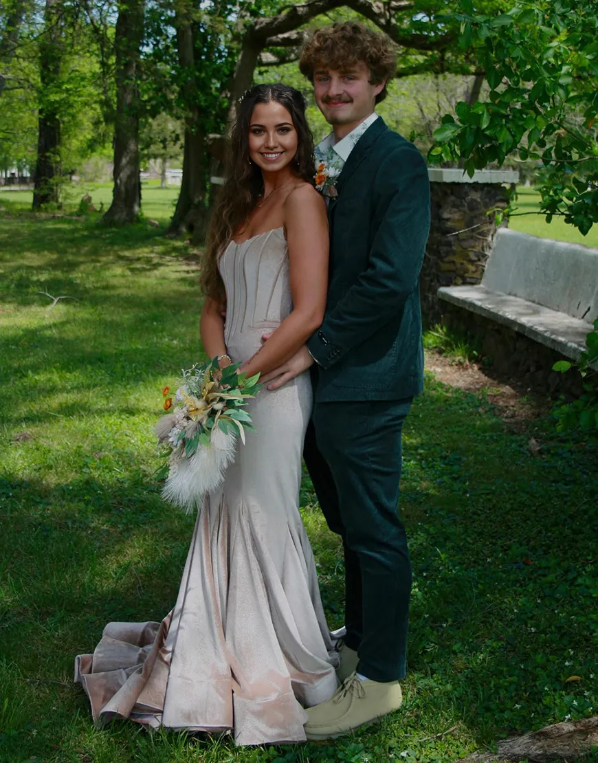 Mermaid Strapless Velvet Corset Champagne Long formal dresses evening gown Prom Dress