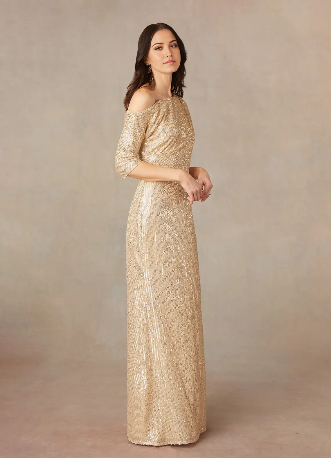 A-Line Asymmetrical Neckline Sequins Champagne formal dresses evening dress Mother of the Bride Dresses