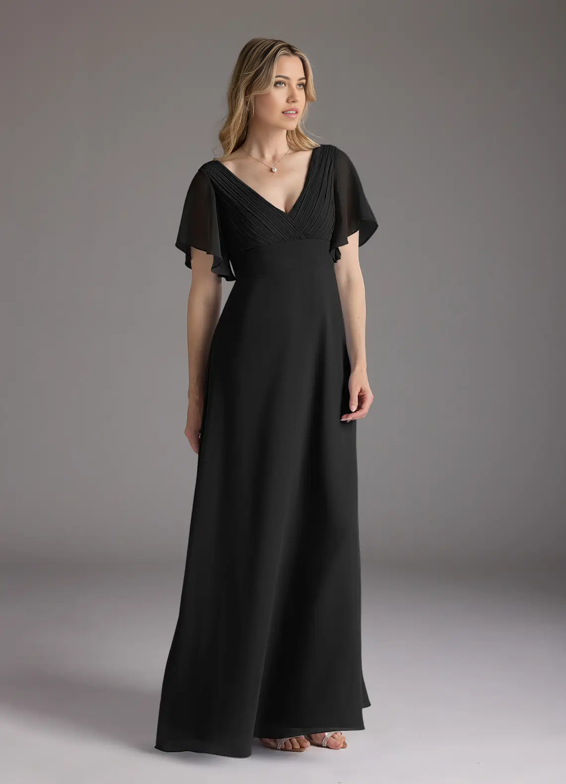A-Line V-Neck Pleated Chiffon Black formal dresses evening dress Mother of the Bride Dresses