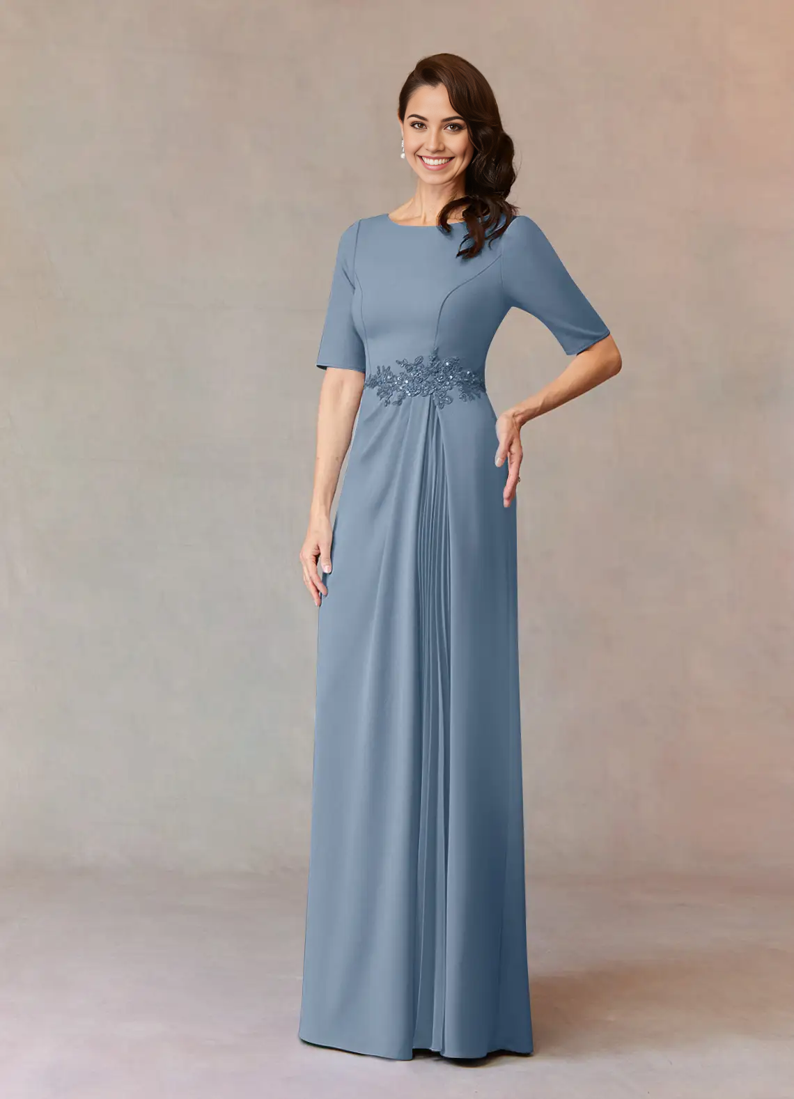 A-Line Sequins Appliques Dusty Blue formal dresses evening dress Mother of the Bride Dresses