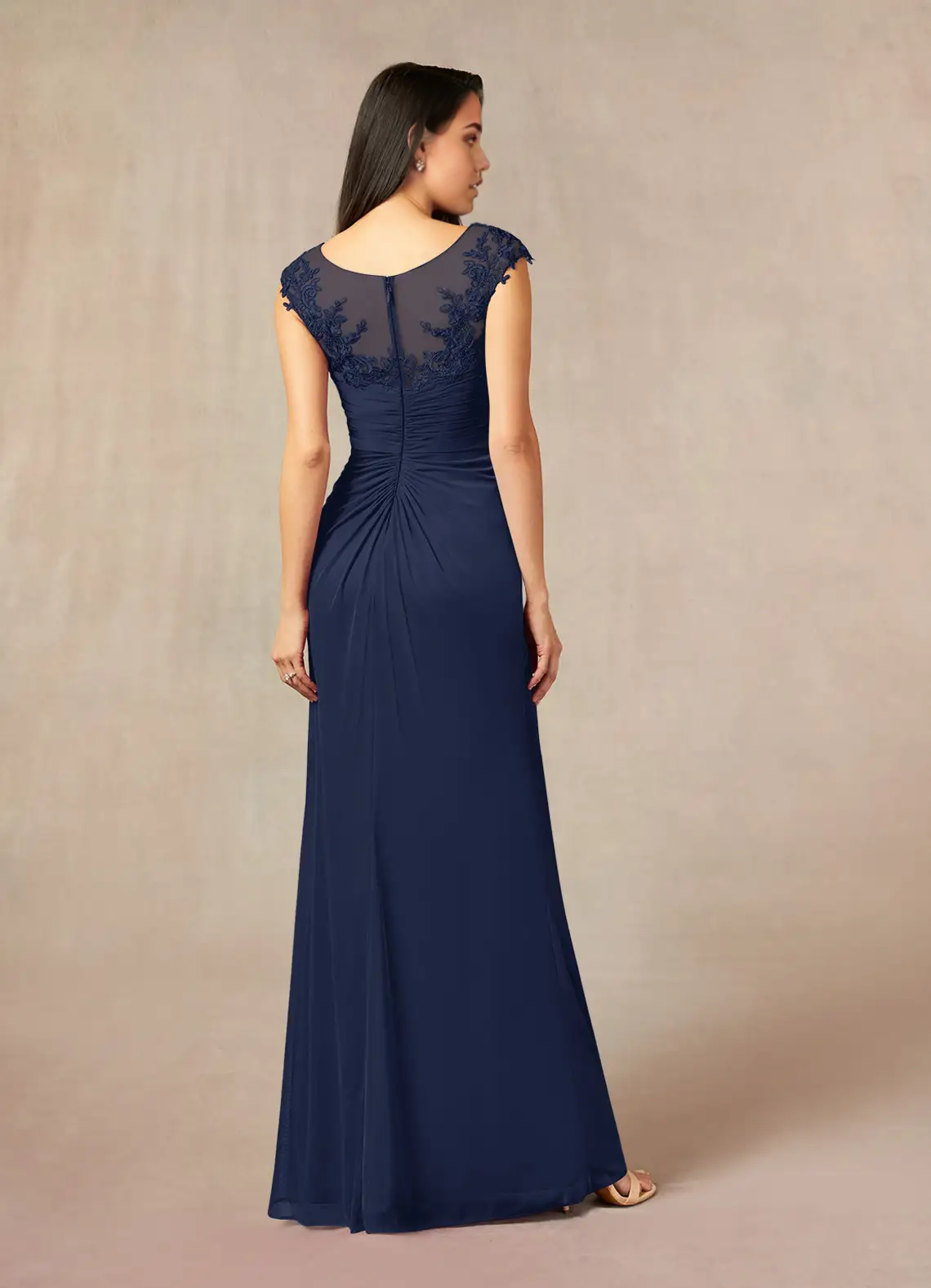 Mermaid Crew Neck Lace Appliques Dark Navy formal dresses evening dress Mother of the Bride Dresses