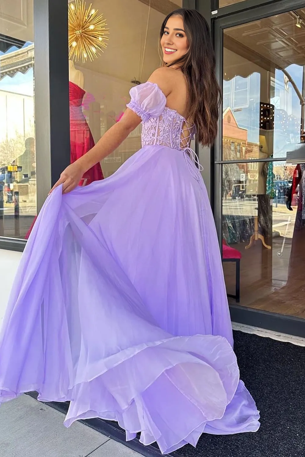 A Line Sweetheart Corset Prom Dress with Appliques