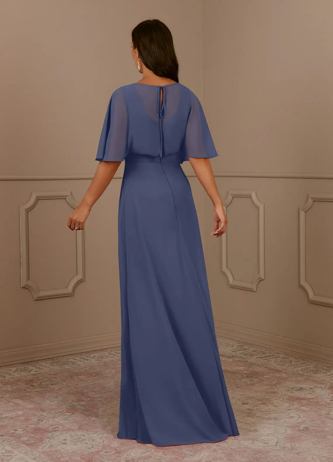 A-Line V-Neck Pleated Chiffon Stormy Mother of the Bride Dresses