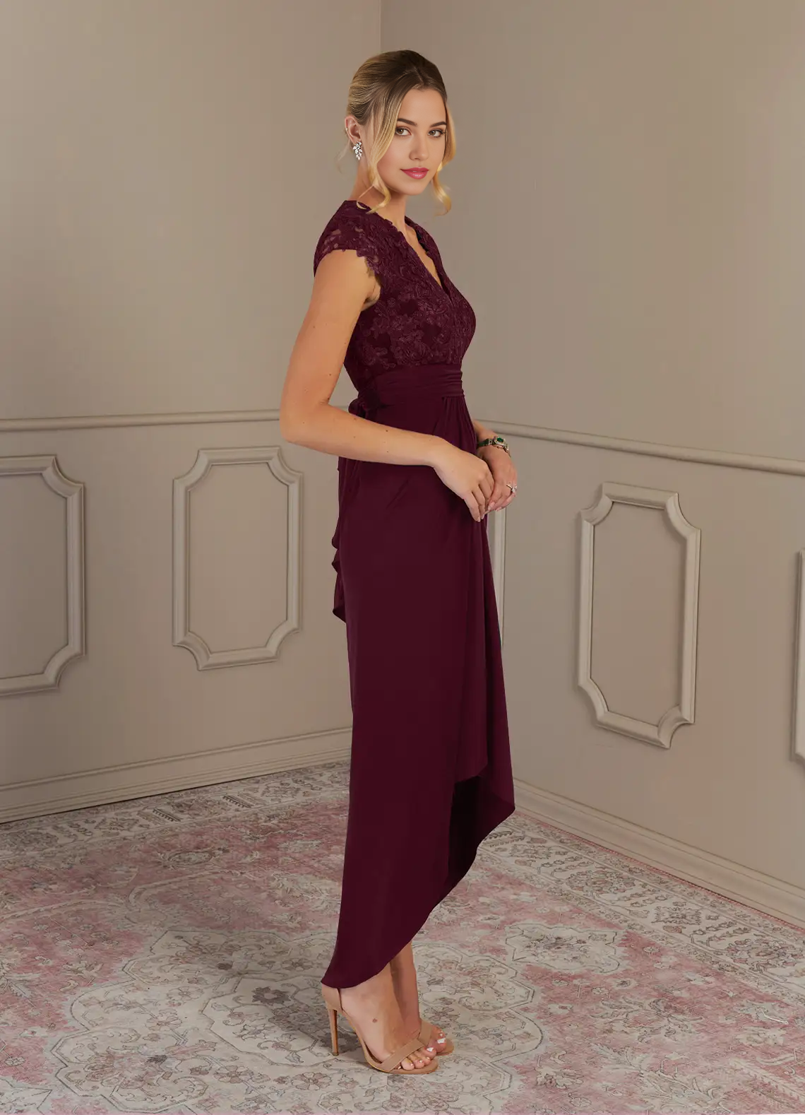 A-Line V-Neck Appliques Lace Cabernet formal dresses evening dress Mother of the Bride Dresses