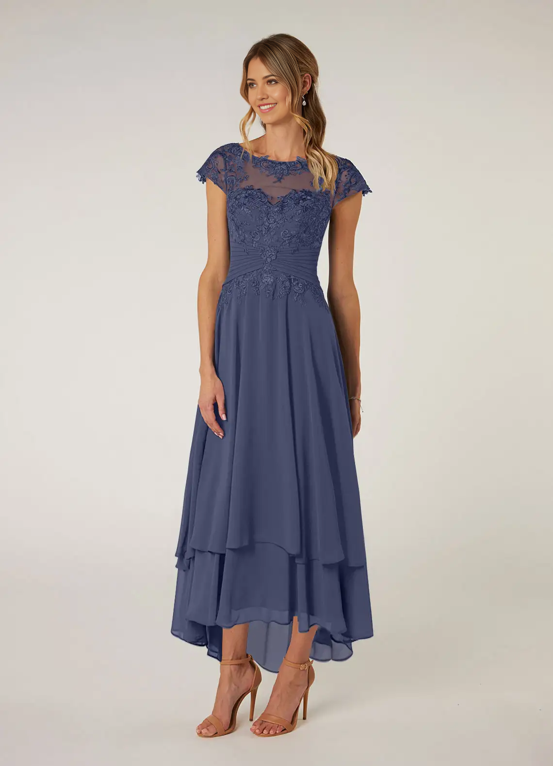 A-line Crew Neck Lace Chiffon Stormy Mother of the Bride Dresses