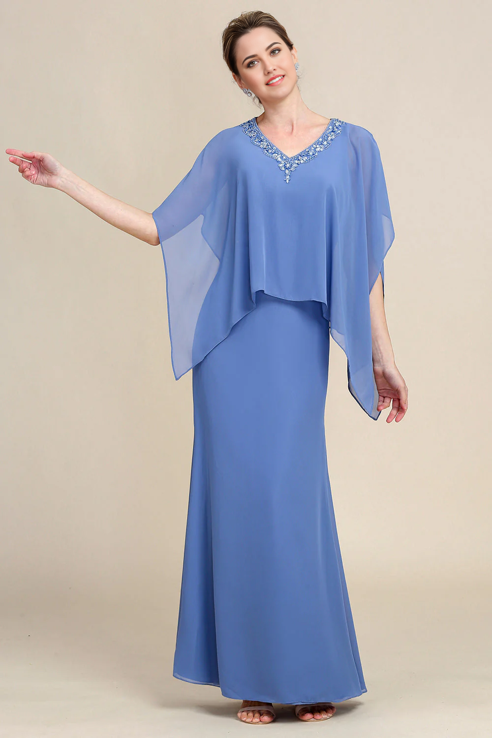 Sparkly Beaded Batwing Sleeves Mother of the Bride Dress