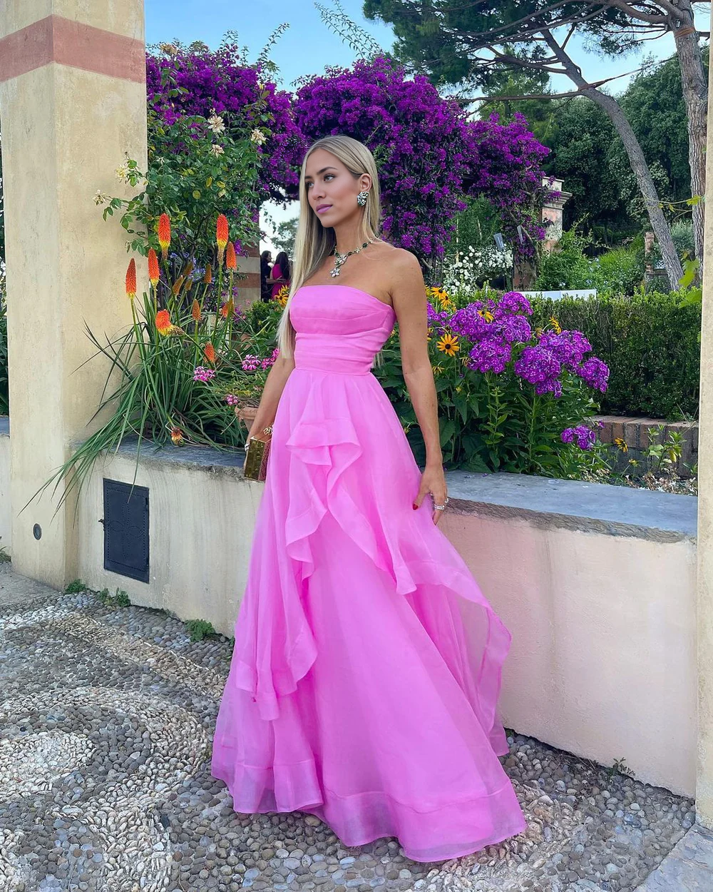 A Line Strapless Organza Prom Dress