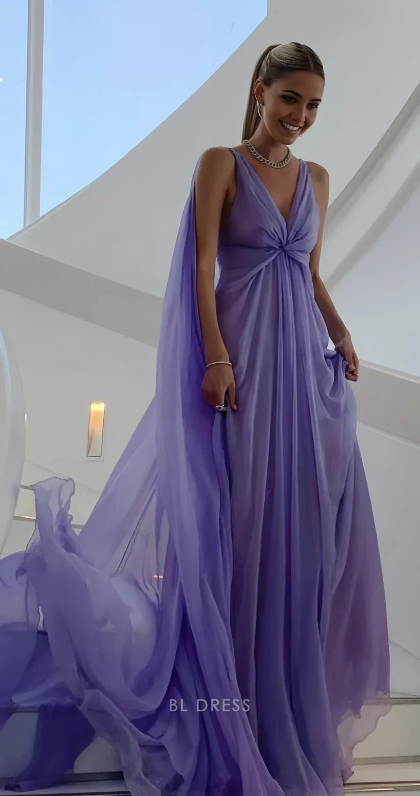 A-line Simple V Neck Purple Tulle formal dresses Bridesmaid Dresses evening gown Prom Dress