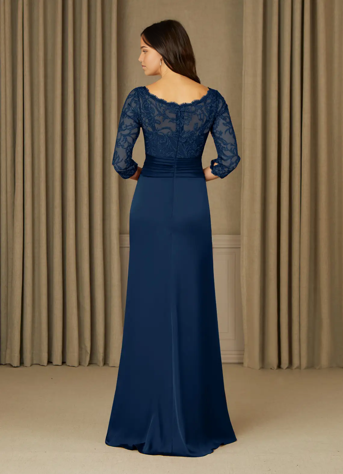 Mermaid Lace Dark Navy 3/4 Length Sleeve formal dresses evening dress Mother of the Bride Dresses