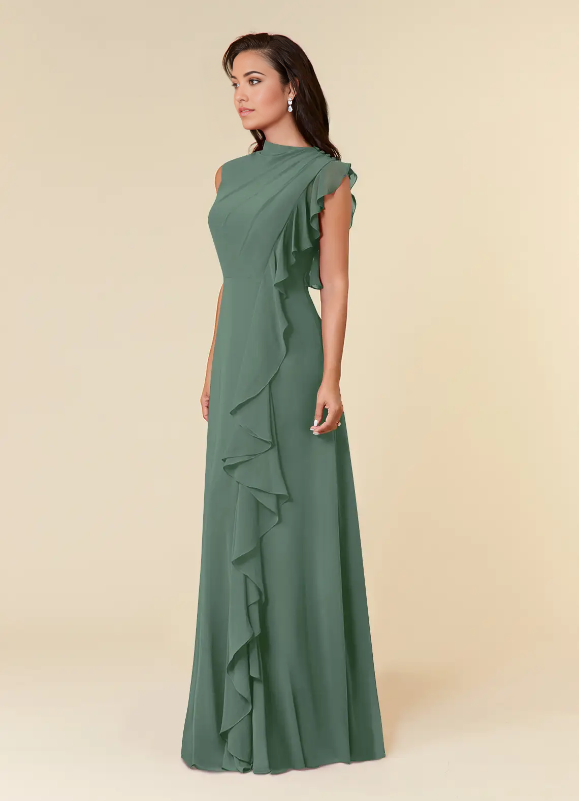 A-Line High Neckline Pleated Chiffon Dress Mother of the Bride Dresses