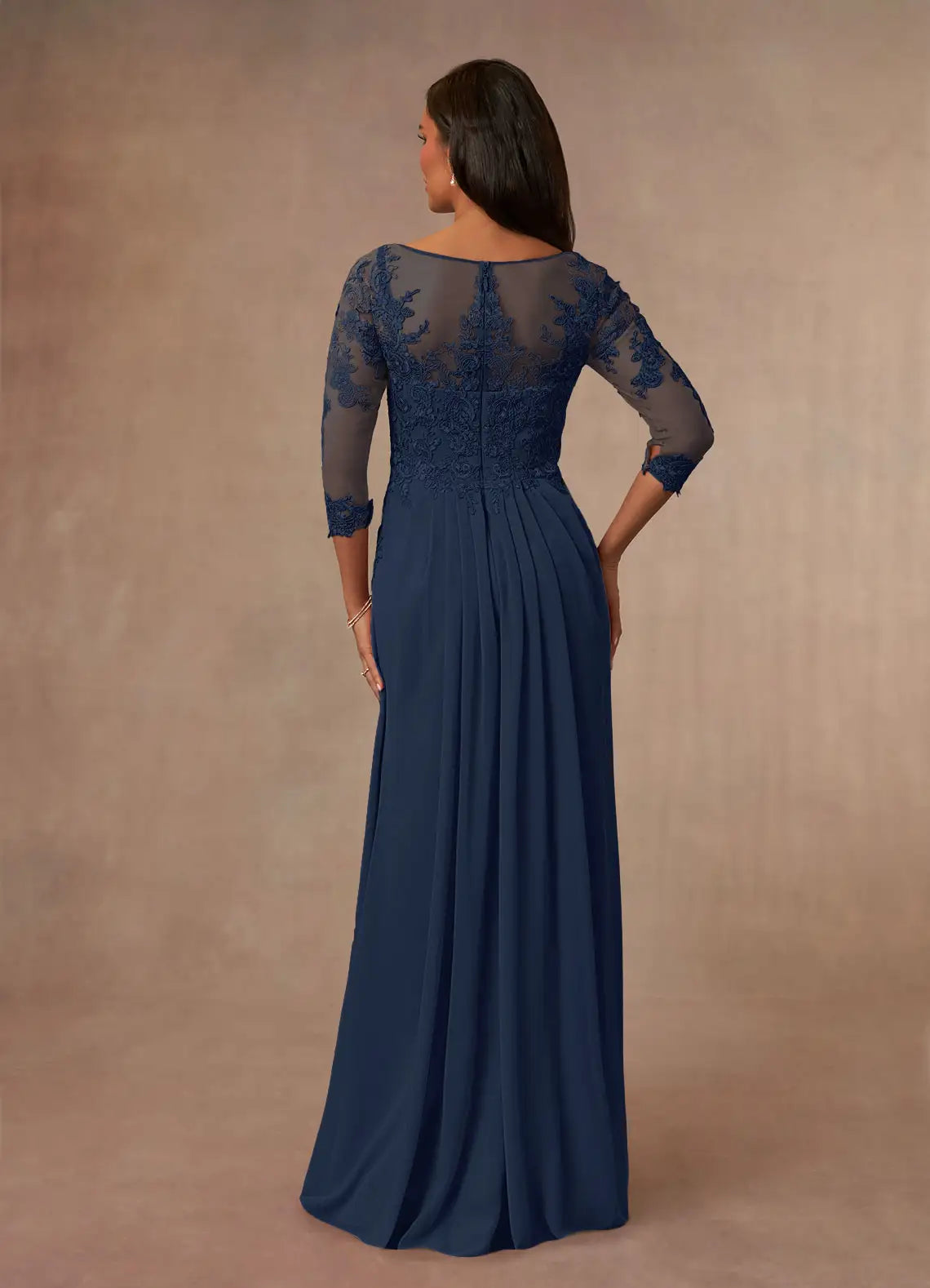 A-Line Scoop Chiffon Dark Navy Mother of the Bride Dresses