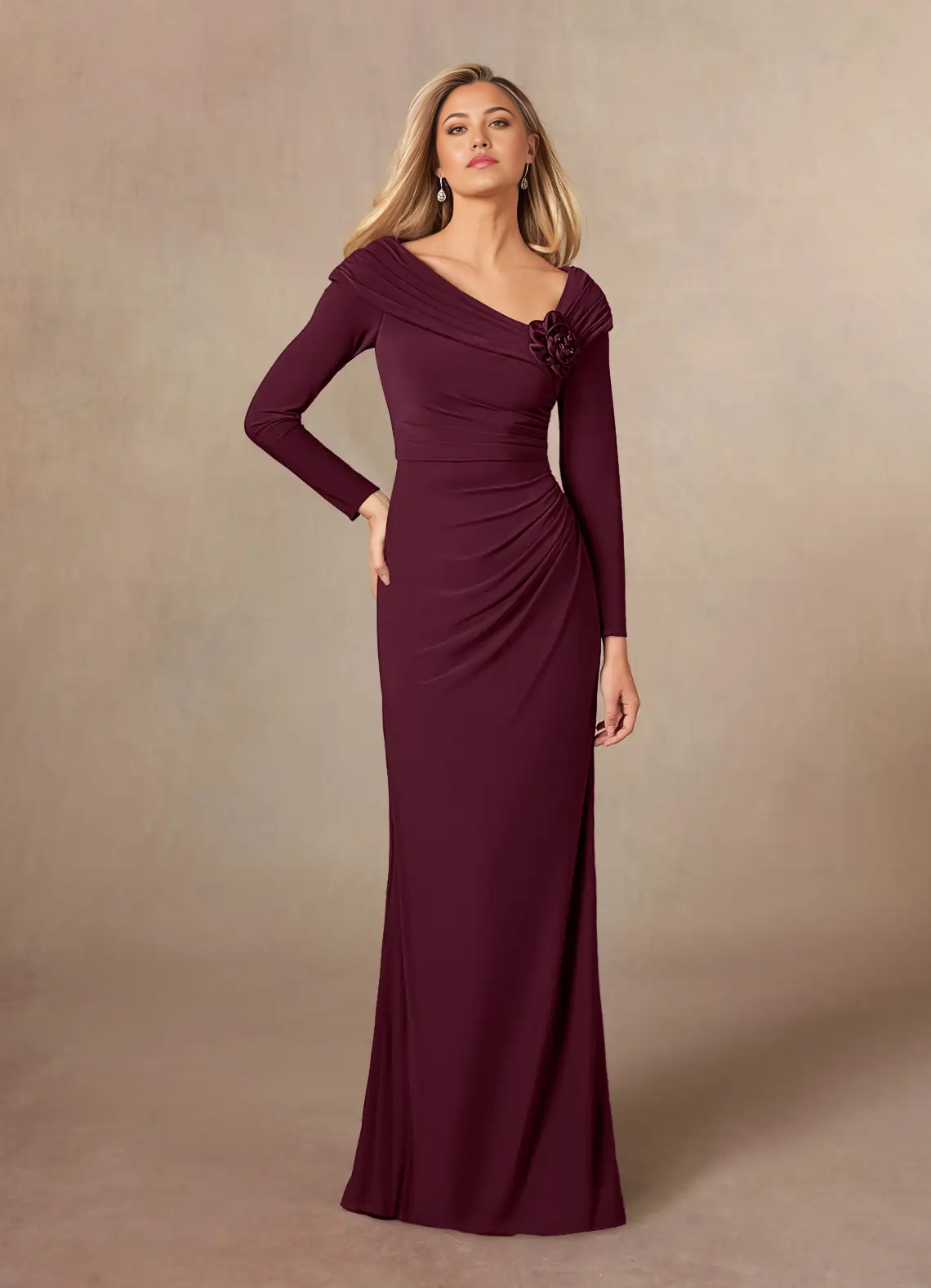 Sheath Off the Shoulder Satin Cabernet formal dresses evening dress Mother of the Bride Dresses