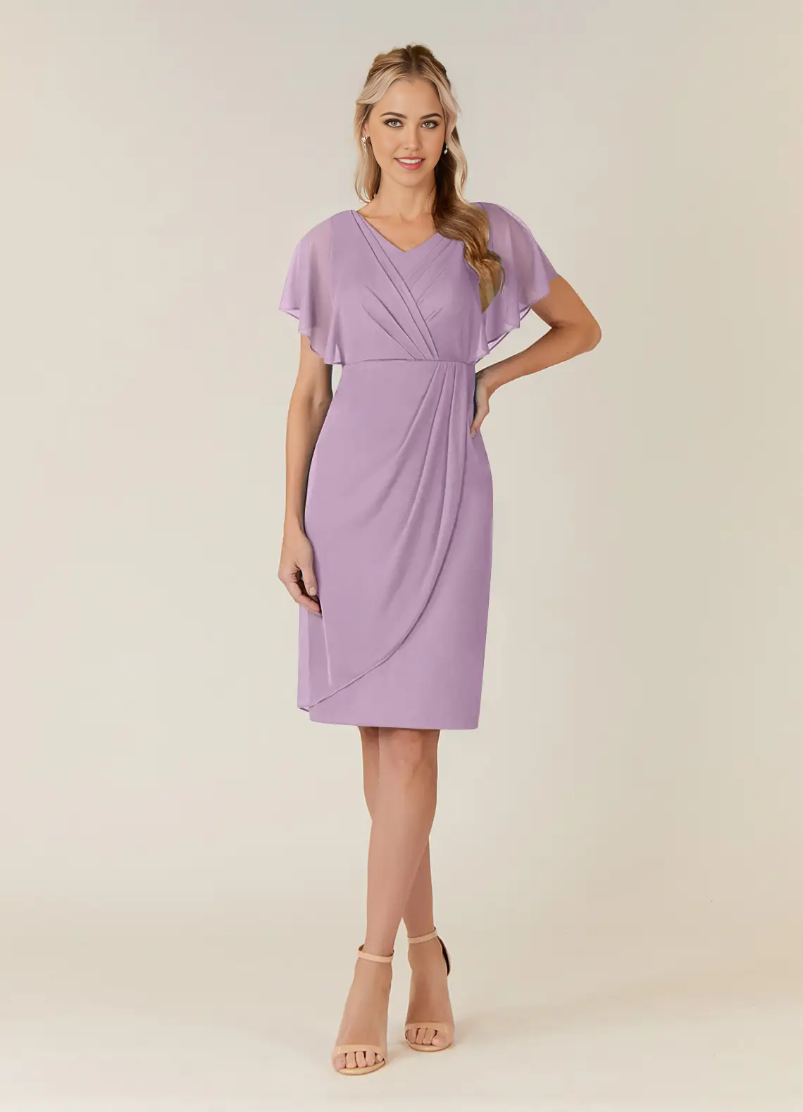 Sheath V-Neck Pleated Tea Length Wisteria formal dresses evening dress Mother of the Bride Dresses