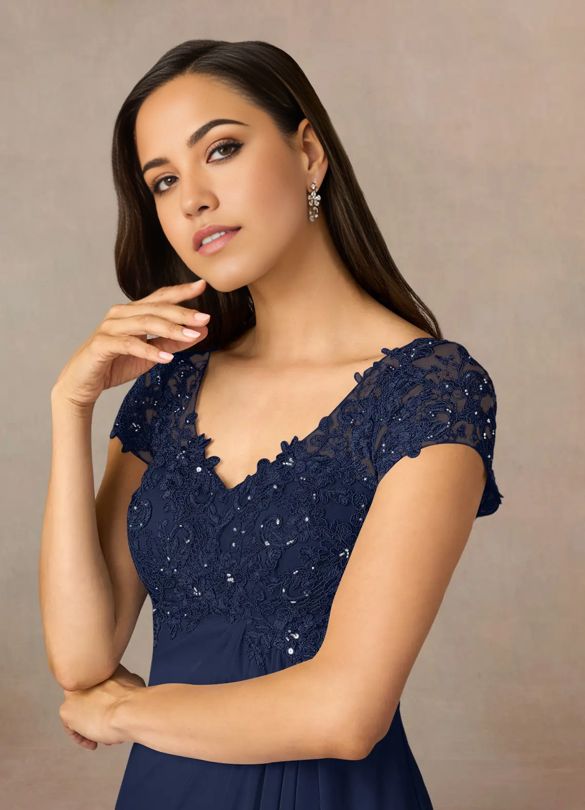 A-Line Scoop Sequins Chiffon Dark Navy formal dresses evening dress Mother of the Bride Dresses