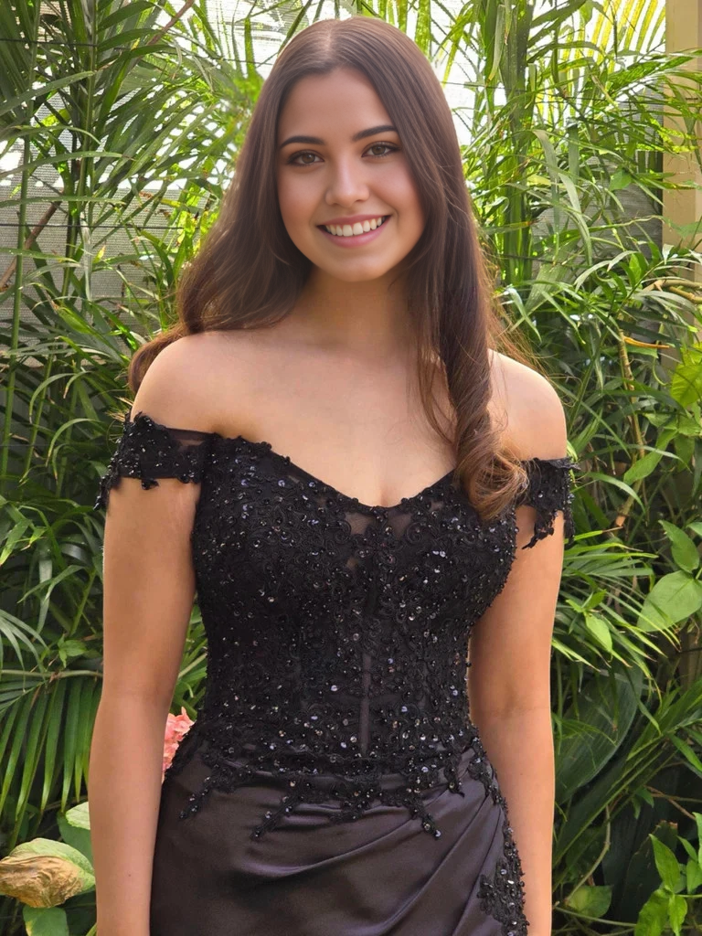 Mermaid Off The Shoulder Lace Long Prom Dresses with Leg Slit