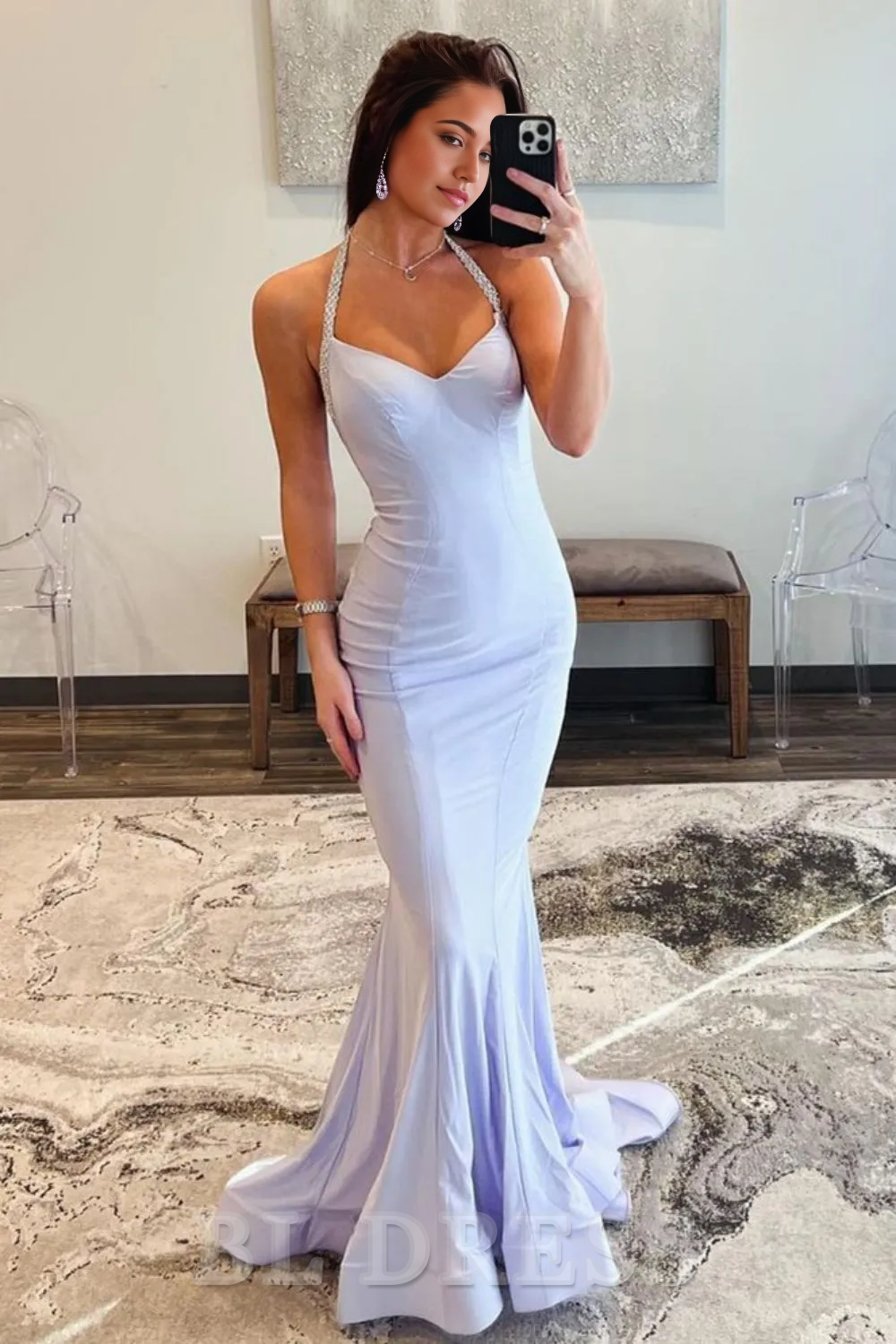 Mermaid Elegant Halter Neck Beaded Long formal dresses evening gown Prom Dress