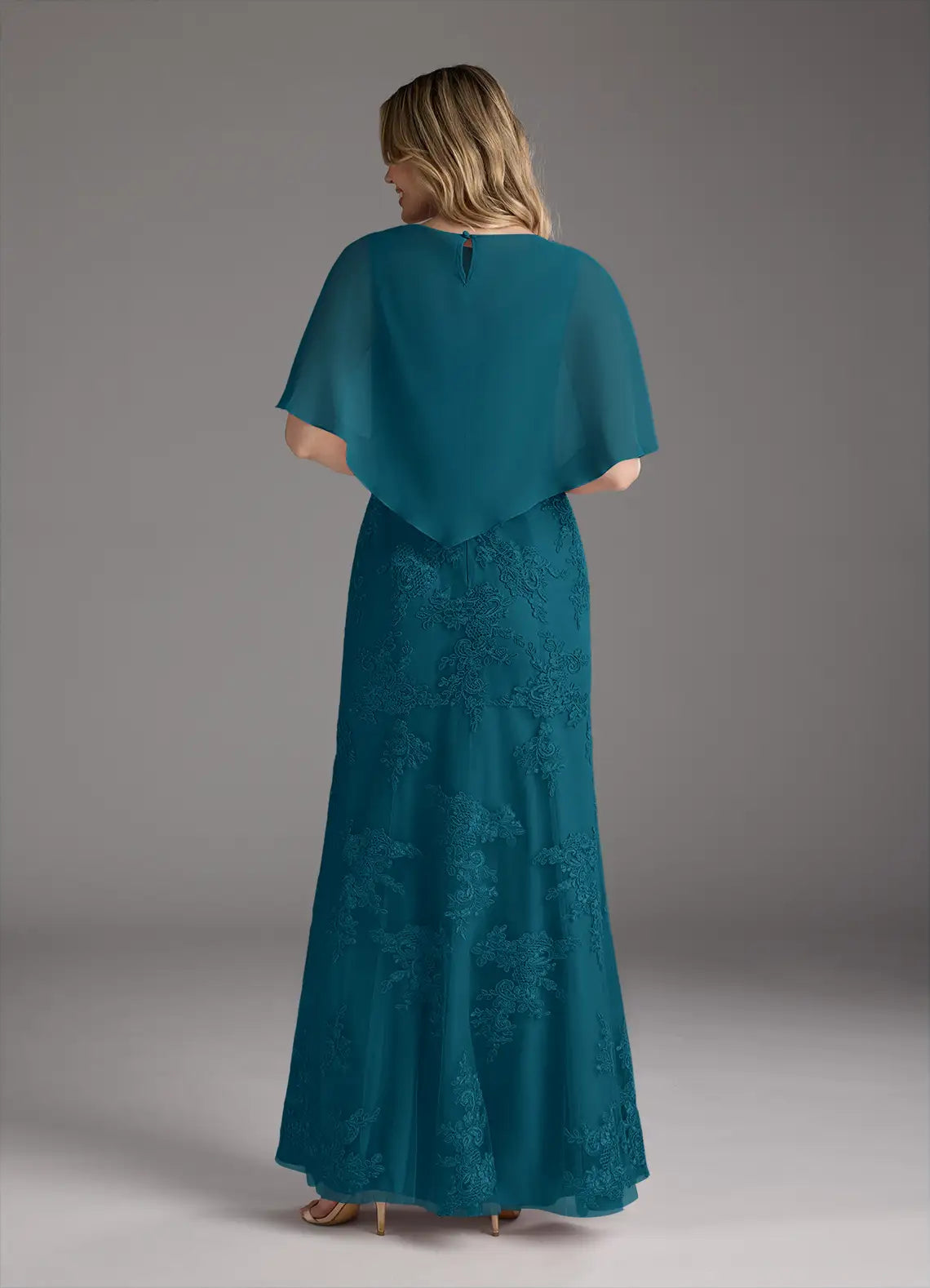 Two Piece Mermaid Crew Neck Lace Chiffon Ink Blue formal dresses evening dress Mother of the Bride Dresses