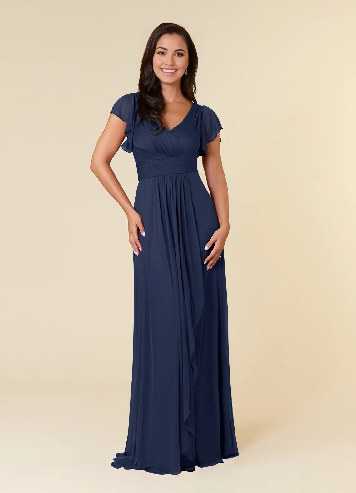A-Line V-Neck Pleated Dark Navy formal dresses evening dress Mother of the Bride Dresses