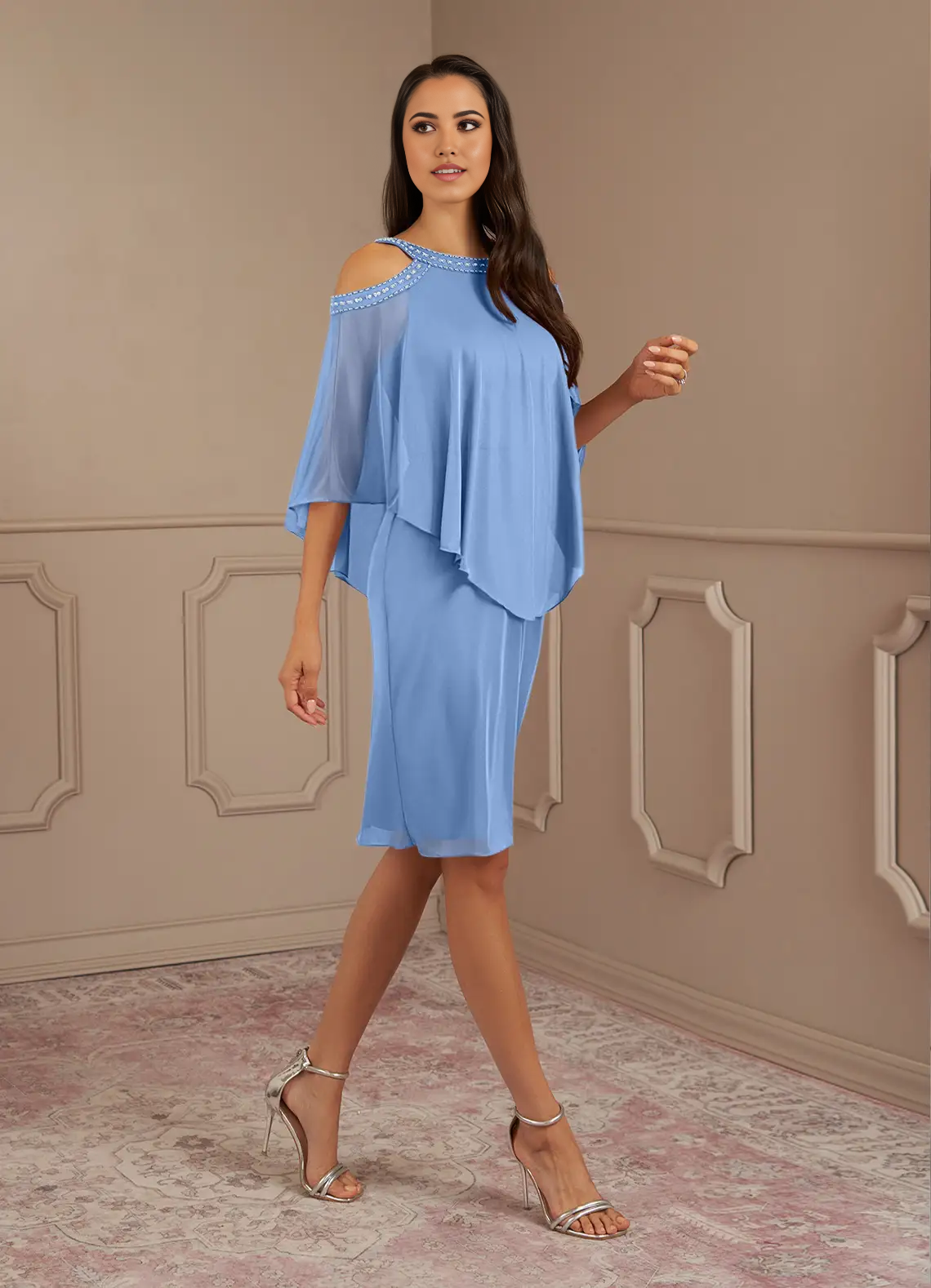 Sheath Sequins Steel Blue formal dresses evening dress Mother of the Bride Dresses