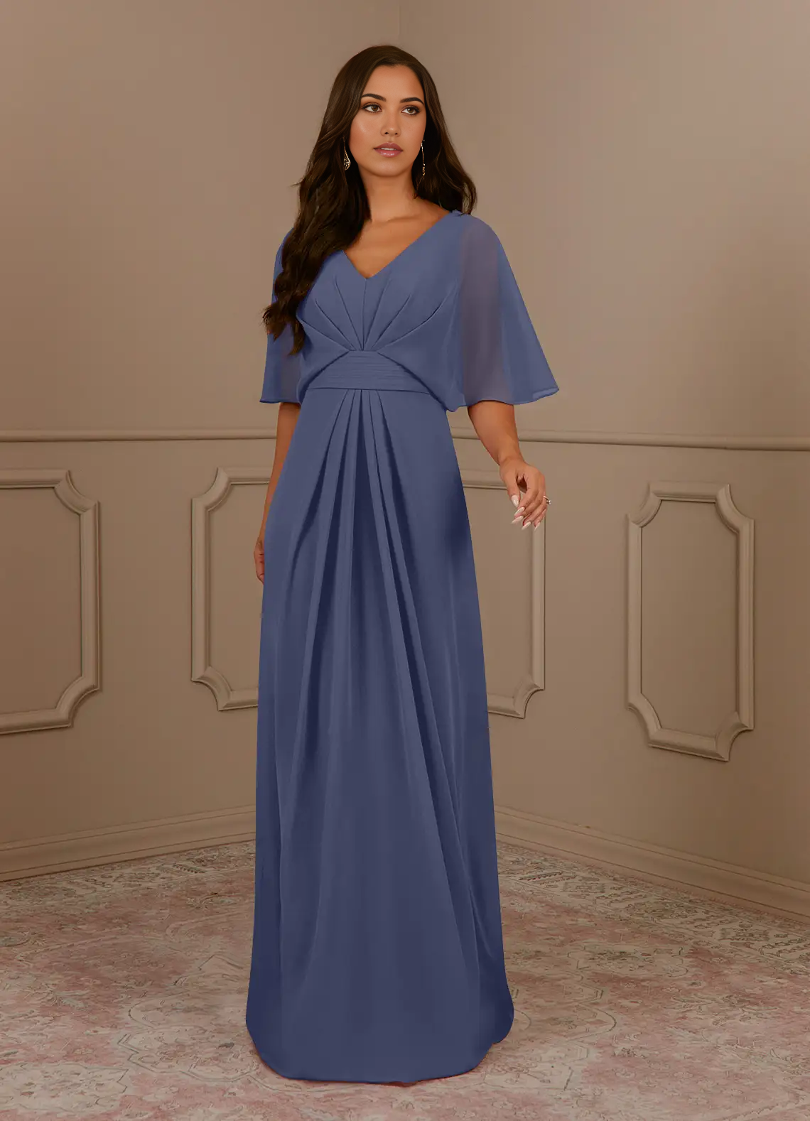 A-Line V-Neck Pleated Chiffon Stormy Mother of the Bride Dresses