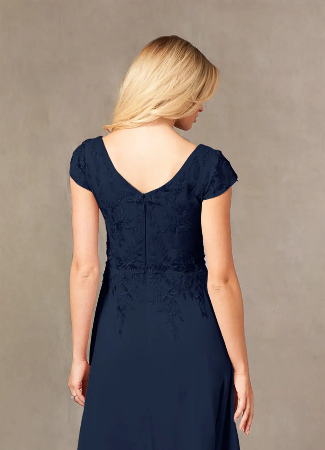 A-Line V-Neck Lace Appliques Dark Navy formal dresses evening dress Mother of the Bride Dresses
