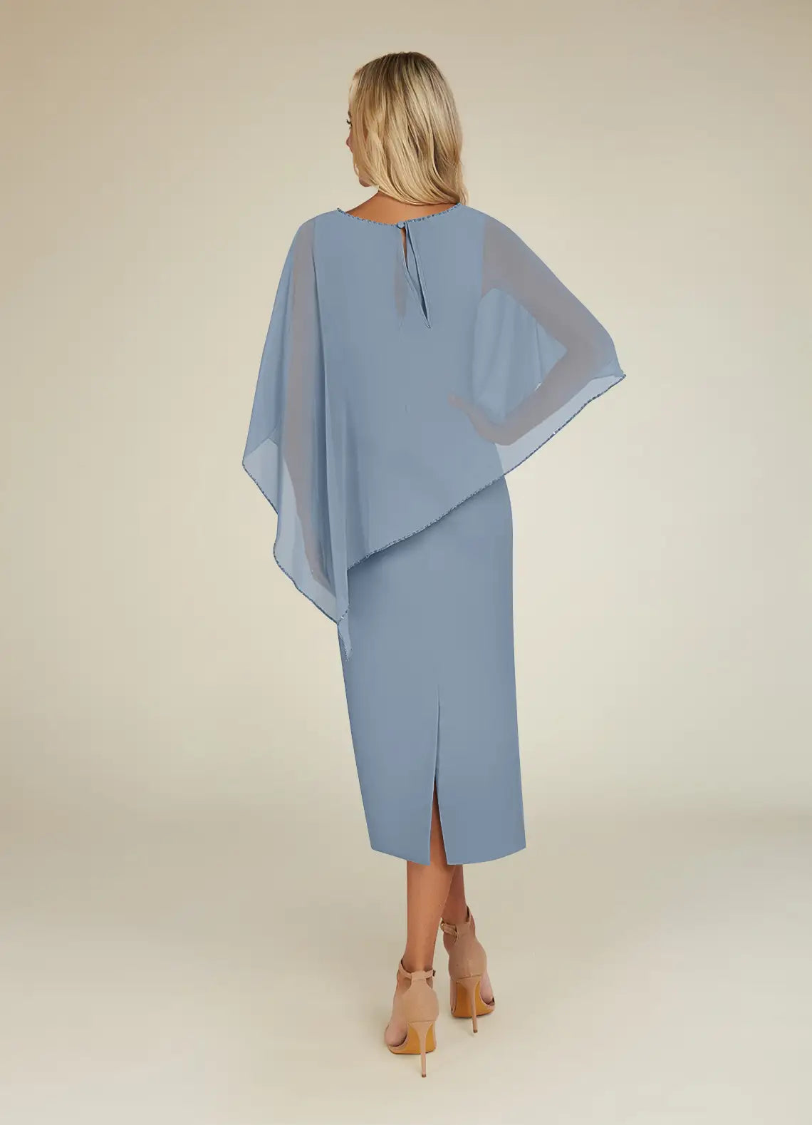 Sheath Sequins Crew Neck Chiffon Dusty Blue formal dresses evening dress Mother of the Bride Dresses