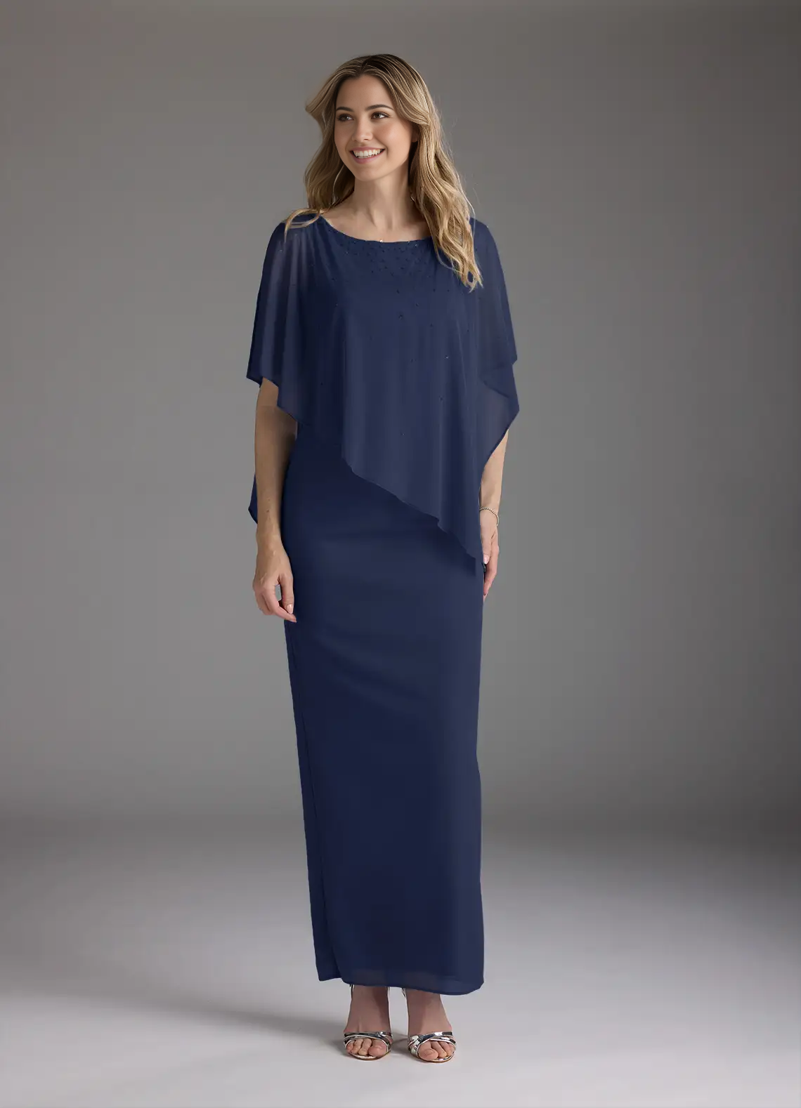 Sheath Beaded Chiffon Dark Navy formal dresses evening dress Mother of the Bride Dresses