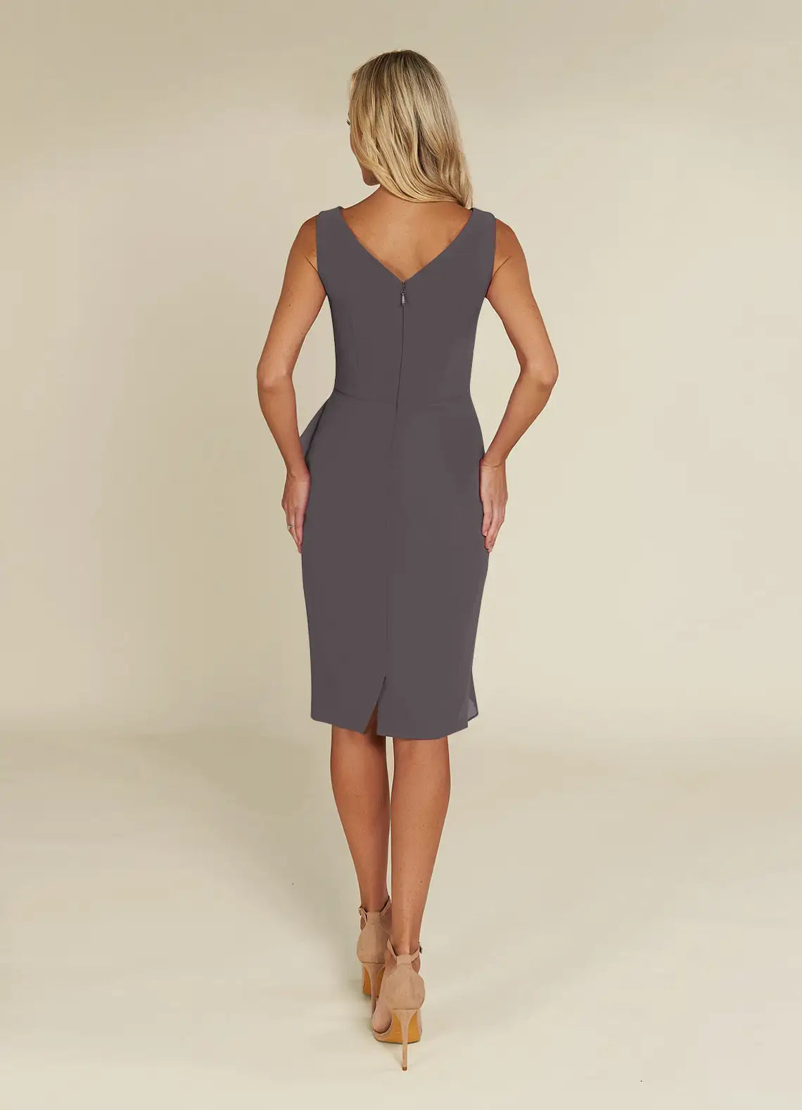 Sheath V-Neck Pleated Chiffon Steel Grey formal dresses evening dress Mother of the Bride Dresses