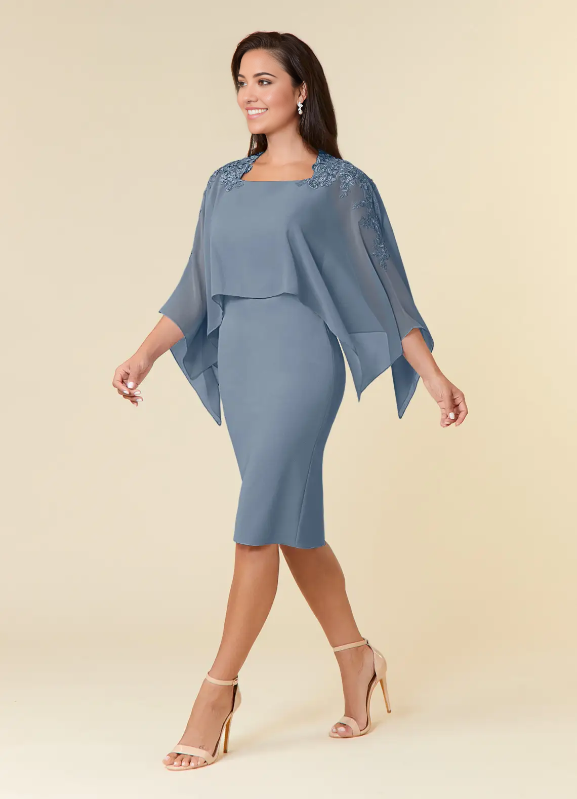 Sheath Lace Chiffon Tea Length formal dresses evening dress Mother of the Bride Dresses