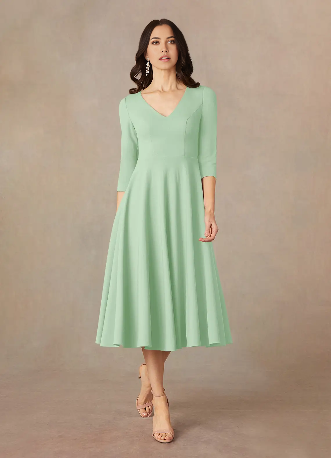 A-Line V-Neck Tea Length formal dresses evening dress Mother of the Bride Dresses