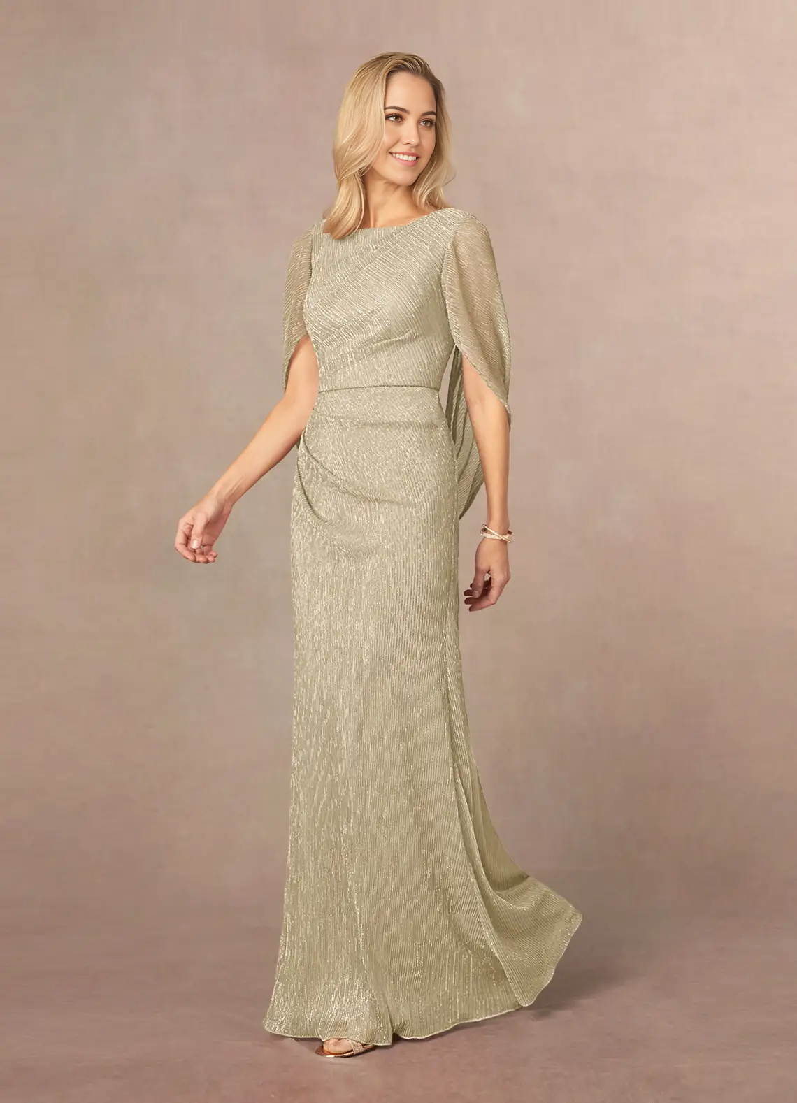 Sheath Pleated Cape Champagne Gold Mother of the Bride Dresses