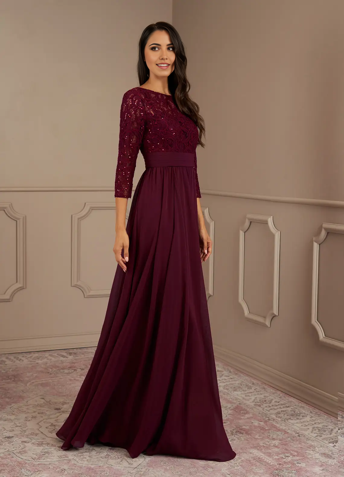 A-Line Sequins Chiffon Cabernet formal dresses evening dress Mother of the Bride Dresses