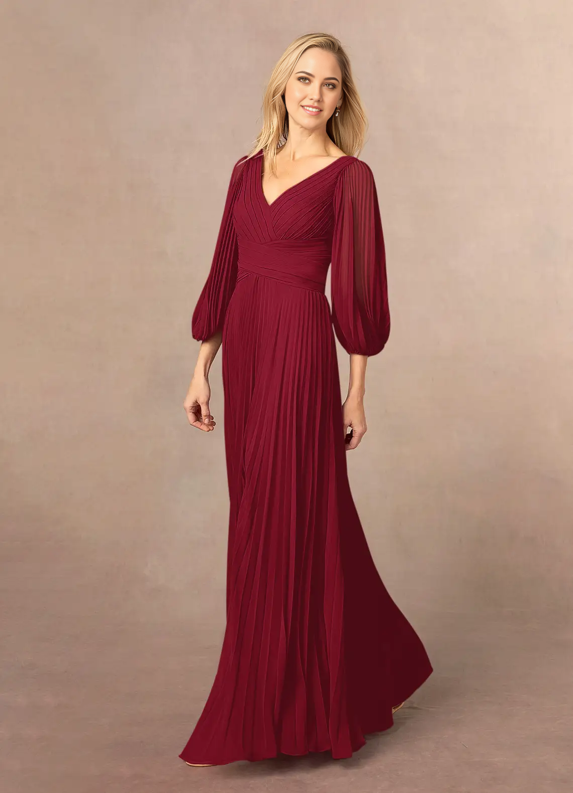 A-Line V-Neck Pleated Chiffon Burgundy formal dresses evening dress Mother of the Bride Dresses