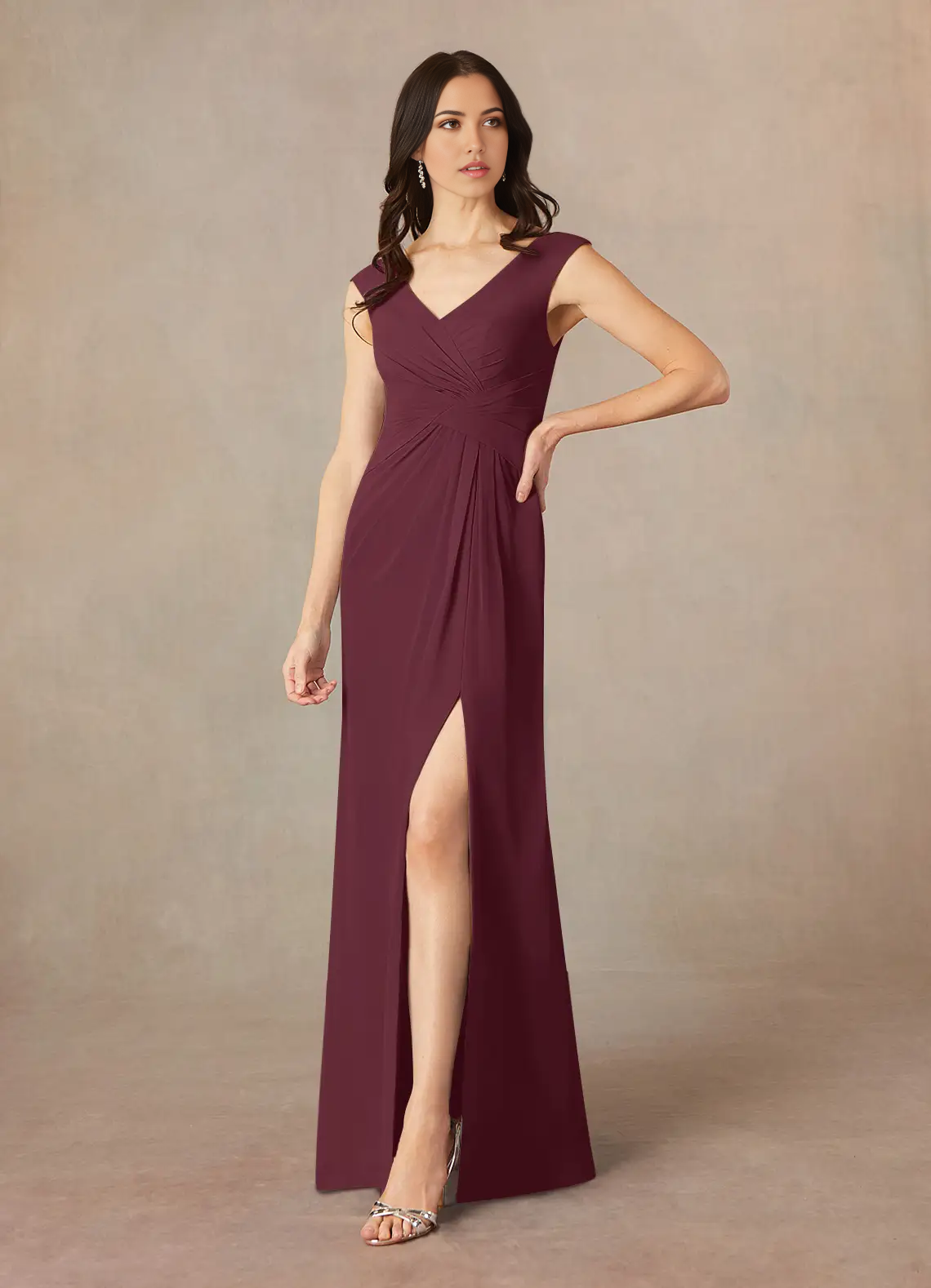 A-Line V-Neck Pleated Chiffon Cabernet formal dresses evening dress Mother of the Bride Dresses